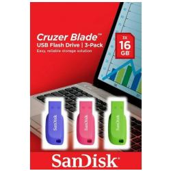 SANDISK CRUZER BLADE 3X USB TYPE 2.0 BLUE-GREEN-PINK 