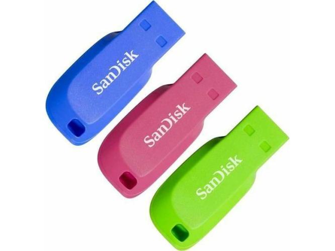 SANDISK CRUZER BLADE 3X USB TYPE 2.0 BLUE-GREEN-PINK