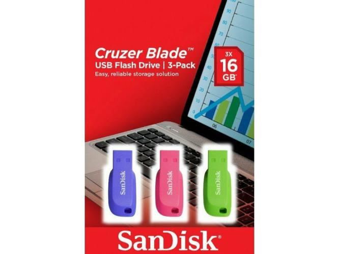 SANDISK CRUZER BLADE 3X USB TYPE 2.0 BLUE-GREEN-PINK