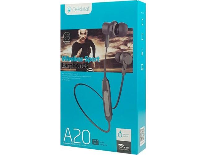 CELEBRAT bluetooth earphones A20 με μαγνήτη, 10mm, BT 5.0, μαύρα