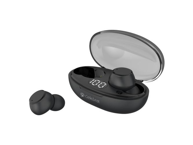CELEBRAT earphones με θήκη φόρτισης TWS-W32, True Wireless,μαύρα