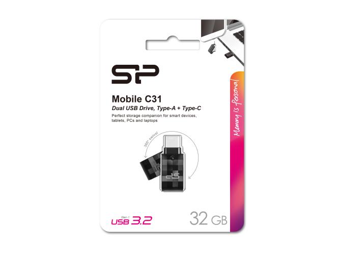 Silicon Power Mobile C31 32GB USB 3.1 Stick με σύνδεση USB-A & USB-C Μαύρο